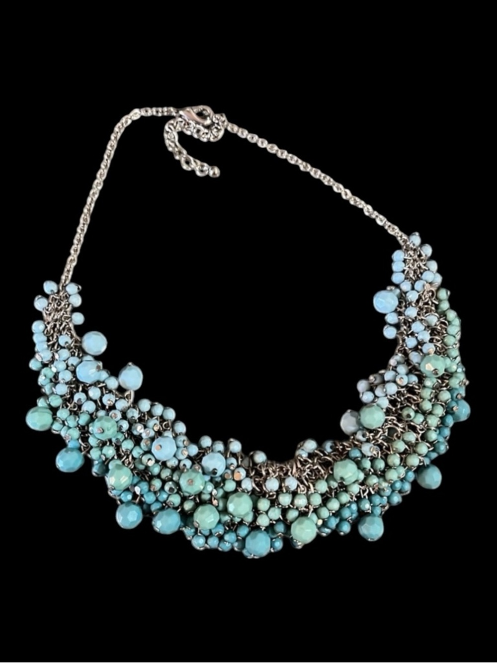 MULTIFACETED CHUNKY BEADED CHAINMAIL CHOKER NECKLACE TURQUOISE BLUE AND GREEN